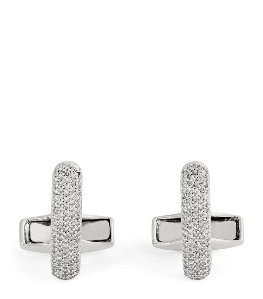 Tateossian Sterling Silver and Diamond Baton Cufflinks 1