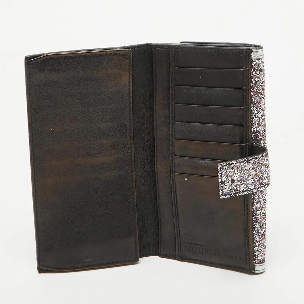 Alexander McQueen Alexander McQueen Silver Glitter and Leather Skull Continental Wallet 2