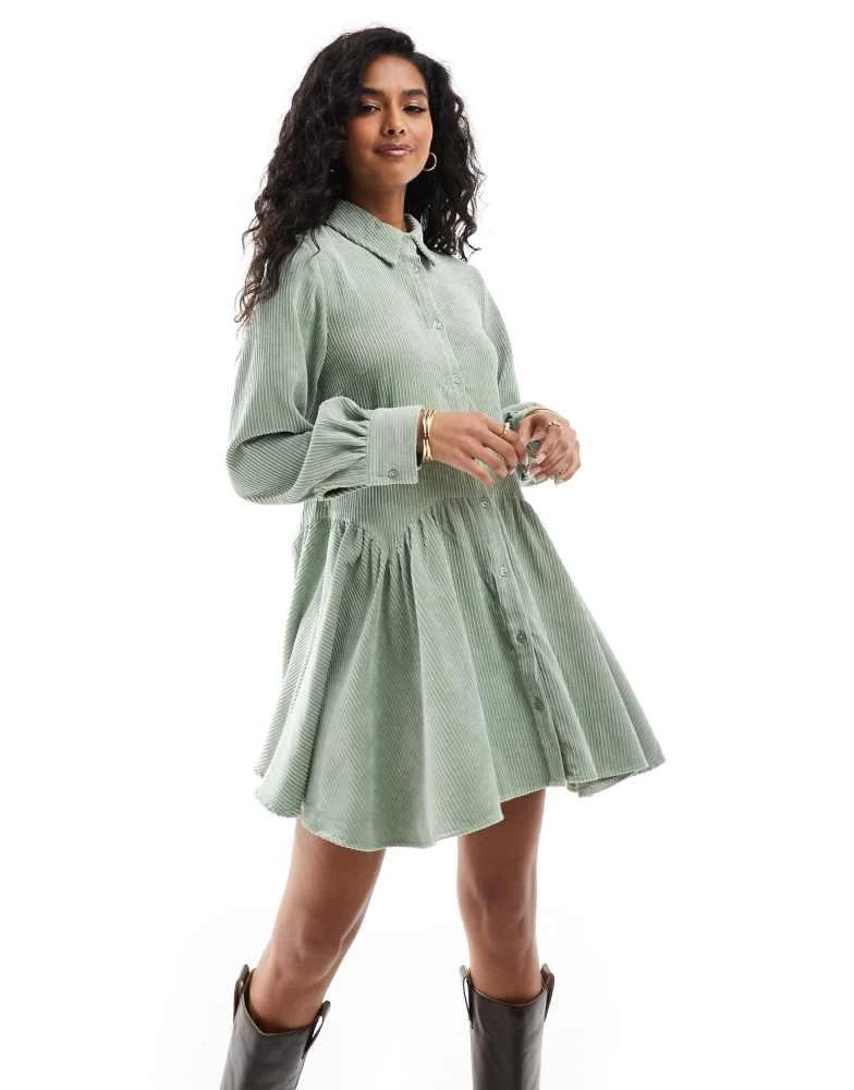 ASOS ASOS DESIGN cord smock mini dress with peplum hem in sage green 3