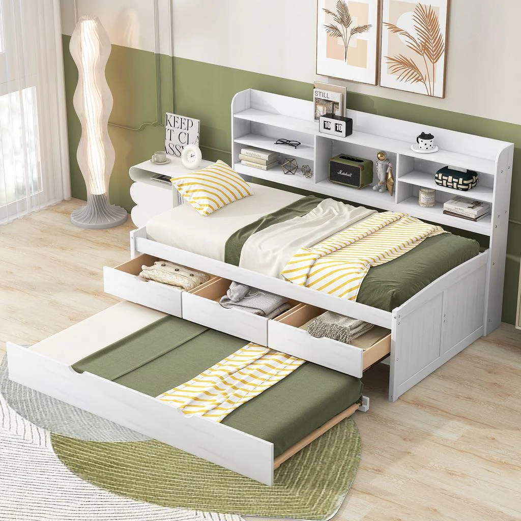 Streamdale Furniture Streamdale Twin Size Wooden Captain Bed With Built-In Bookshelves