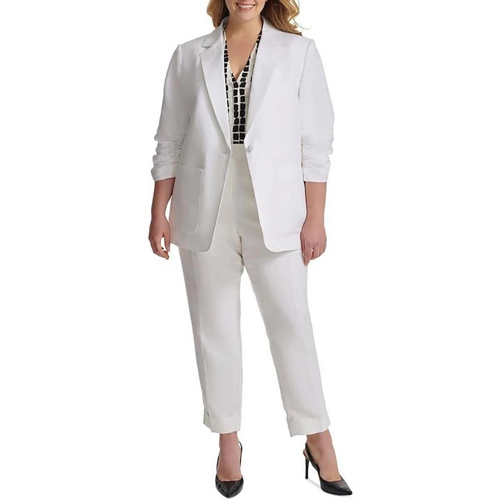 Calvin Klein Plus Womens Ruched Linen One-Button Blazer 1
