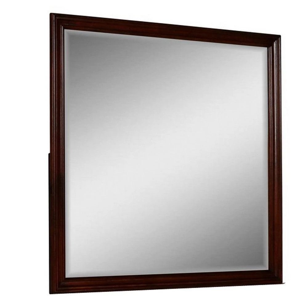 Hivvago Umi 39 x 39 Dresser Mirror, Molded Design Solid Wood Cherry Square Frame