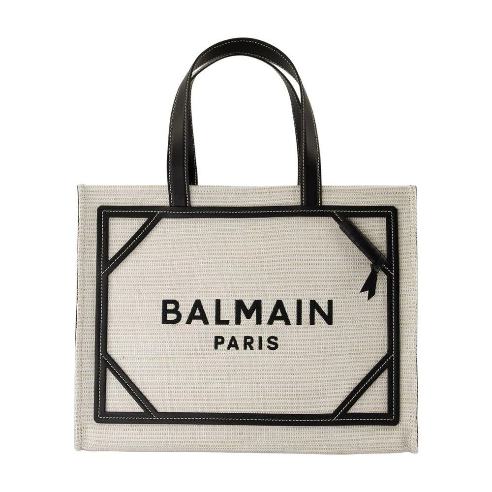 Balmain B-Army Medium Shopper Bag -  - Raffia - Neutral/Black 1