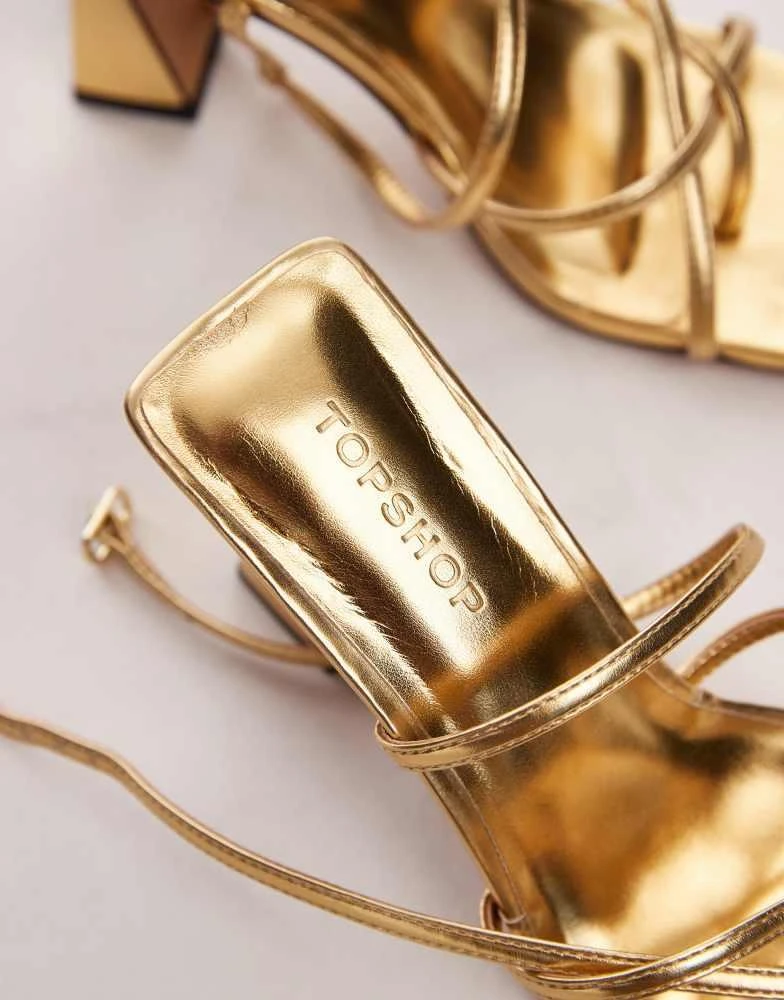 Topshop Topshop Wide Fit Gracy strappy block heeled sandals in gold 2