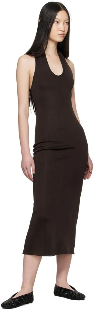 khaite brown dress Rib Knit Maxi Dress in Rich Cacao – Fitted Midi with Bell Sleeves main image 1