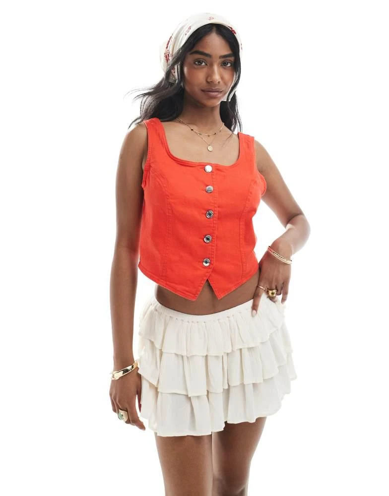 VERO MODA Vero Moda buttondown denim corset top in red