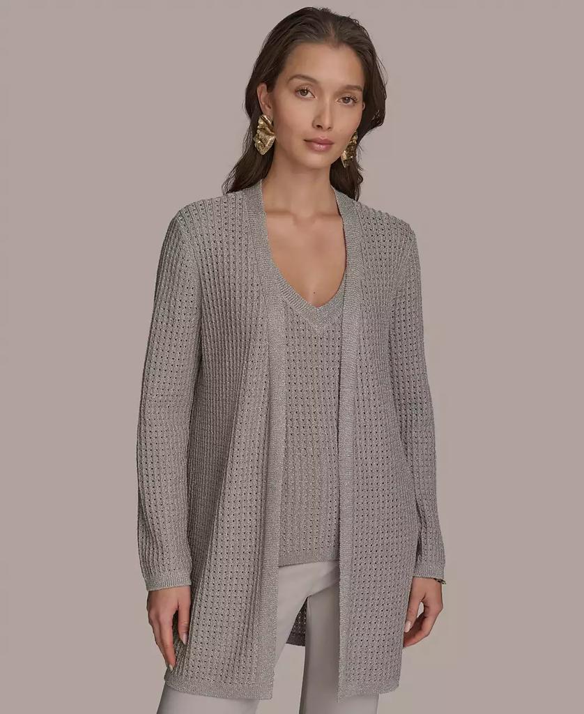 Donna Karan Women's Button Front Sweater Cape Mink L-XL Donna Karan Women's Button Front Sweater Cape Mink L-XL