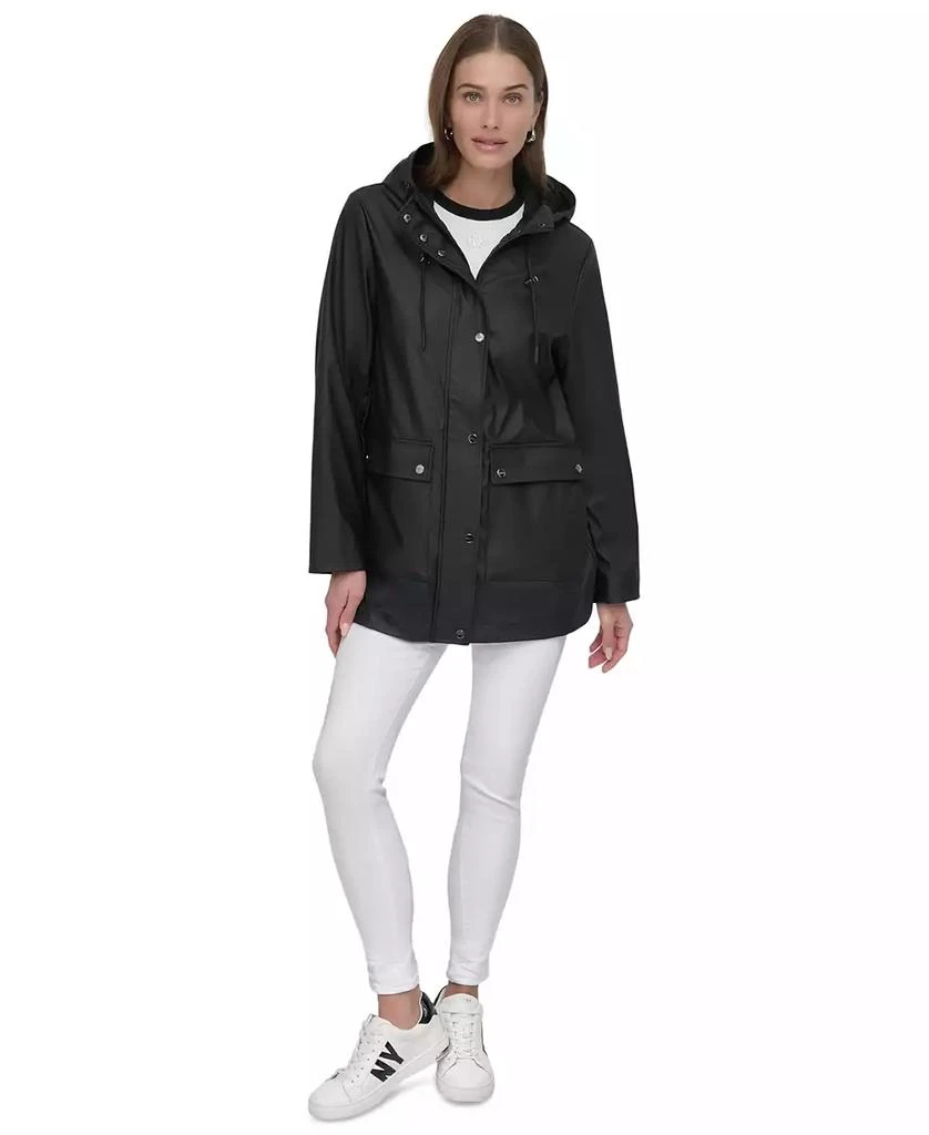 DKNY Women's Hooded Zip-Front Water-Resistant Raincoat 1
