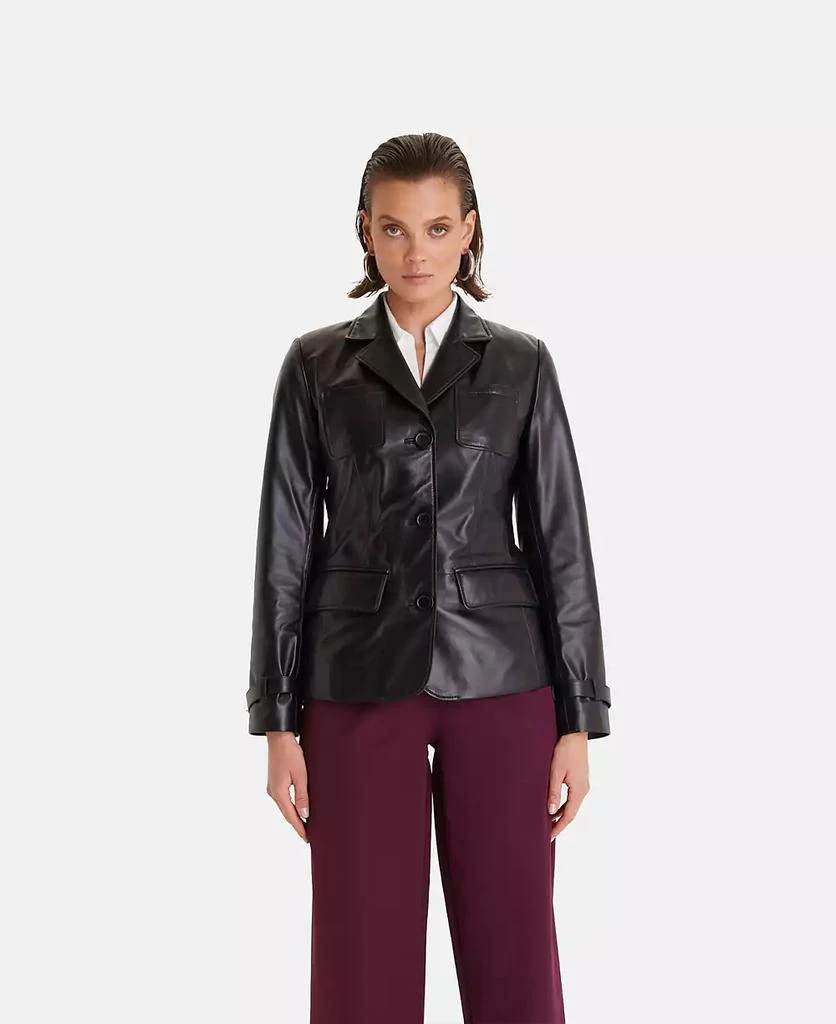 Furniq UK Women's Genuine Leather Jacket Safari Black