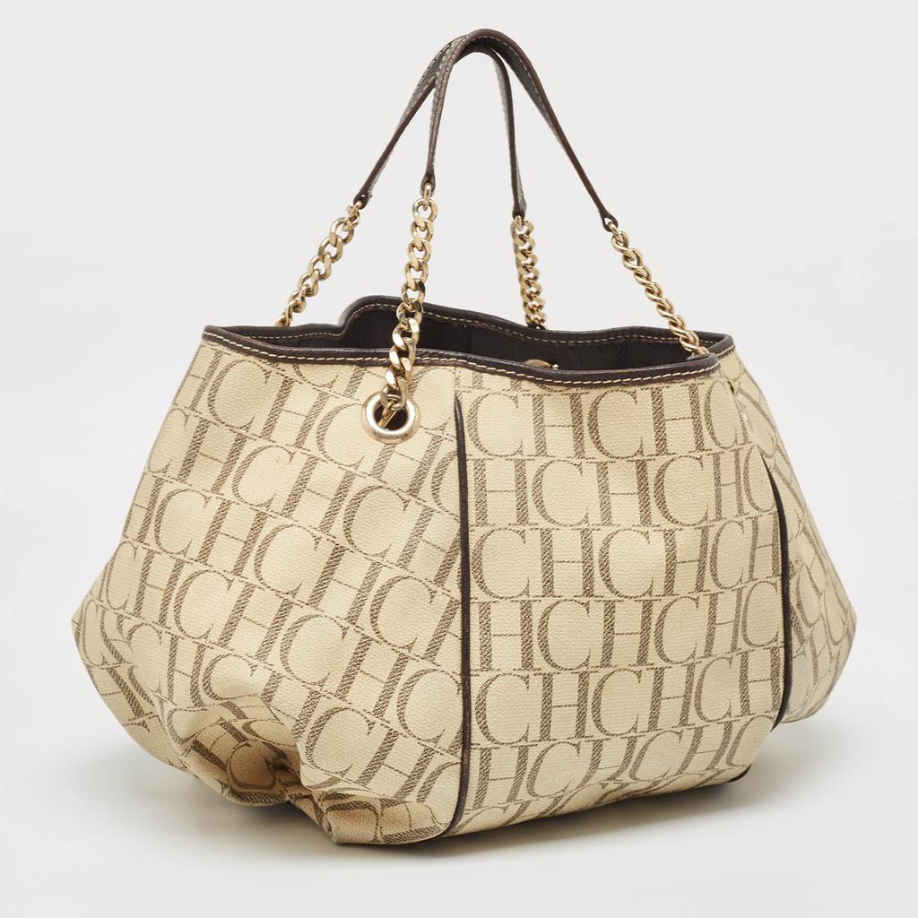 Carolina Herrera Carolina Herrera /brown Monogram Coated Canvas And Leather Chain Hobo