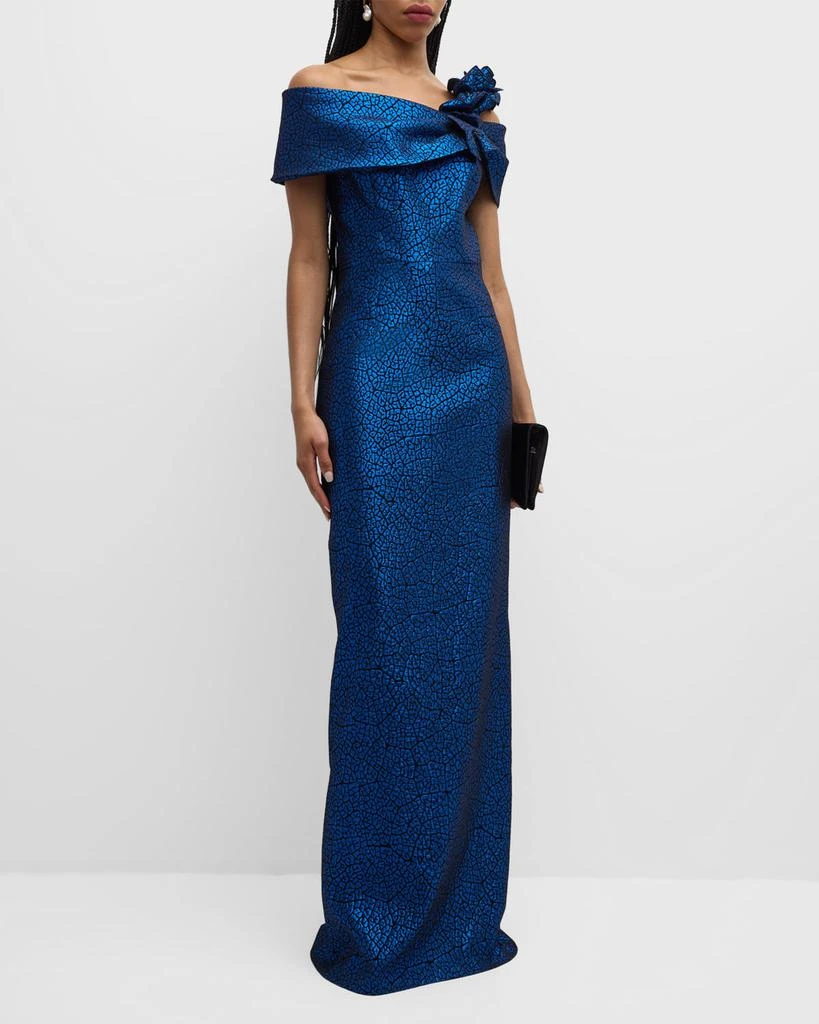 Teri Jon One-Shoulder Metallic Jacquard Column Gown 2