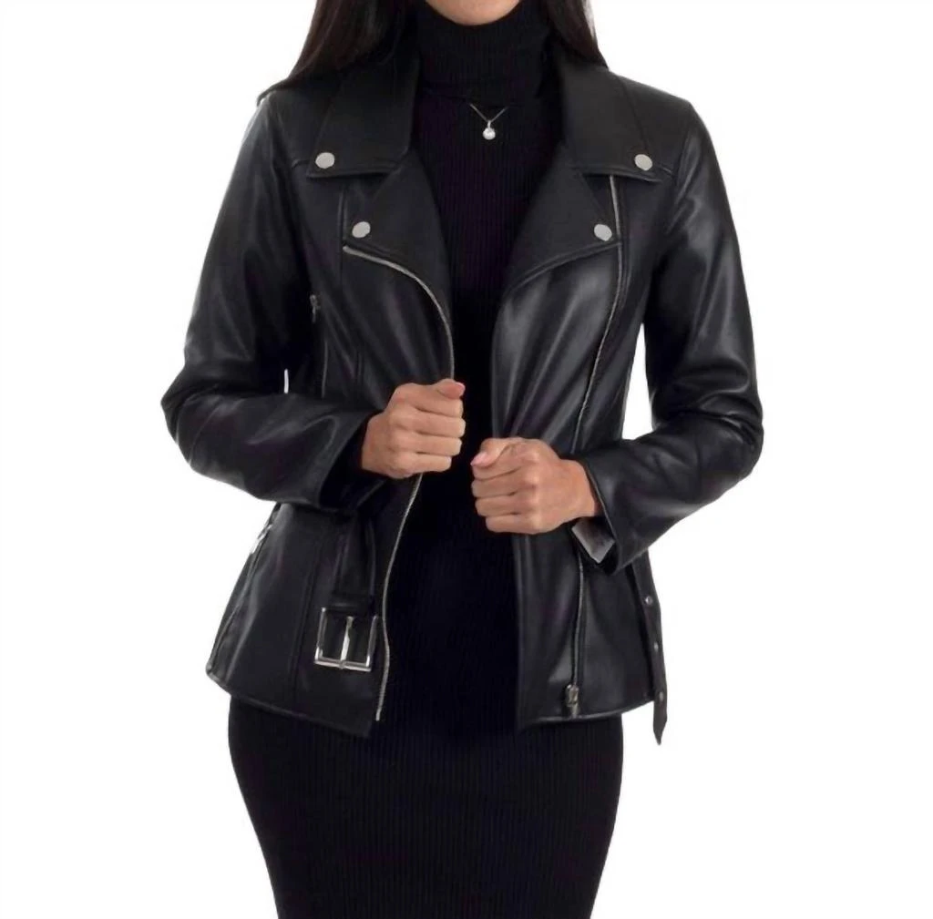 Nine West Faux Leather with Belt Biker Jacket 1