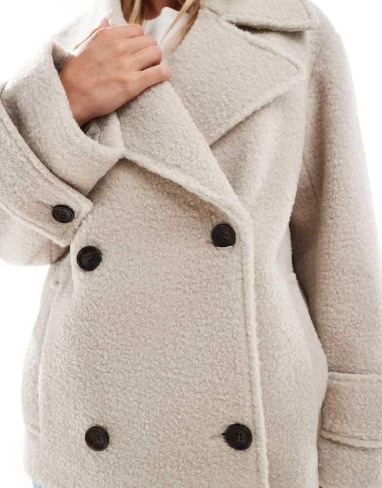 ASOS ASOS DESIGN Petite faux wool pea coat in cosy boucle 3