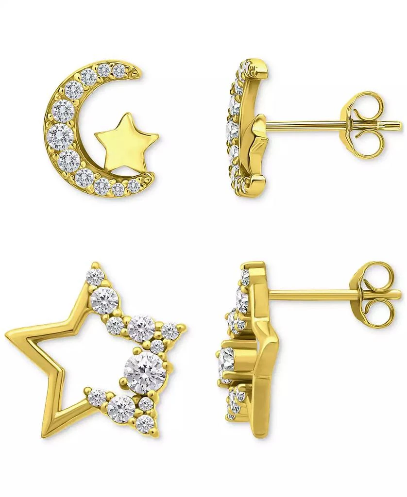 Giani Bernini Cubic Zirconia Half Moon & Star 2-Pc. Set Stud Earrings (1-3/8 ct. t.w.) in 18k Gold over Sterling Silver, Exclusively at Macy's 3