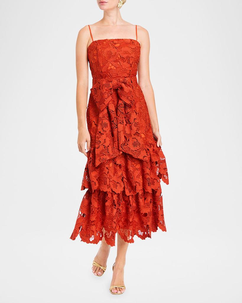 Mestiza New York Vanessa Ruffle Tiered Floral Lace Midi Dress