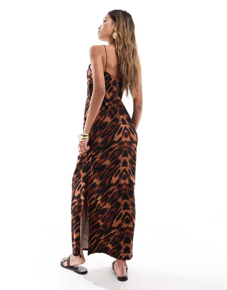Shop ASOS DESIGN cami strappy maxi dress with side split in leopard print  on Sale at BeyondStyle  Get 30% Off ASOS DESIGN cami strappy maxi dress  with side split in leopard