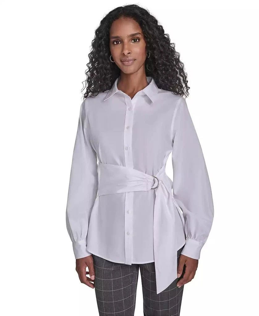 Calvin Klein Women
s Tie Waist Collared Neck Top
