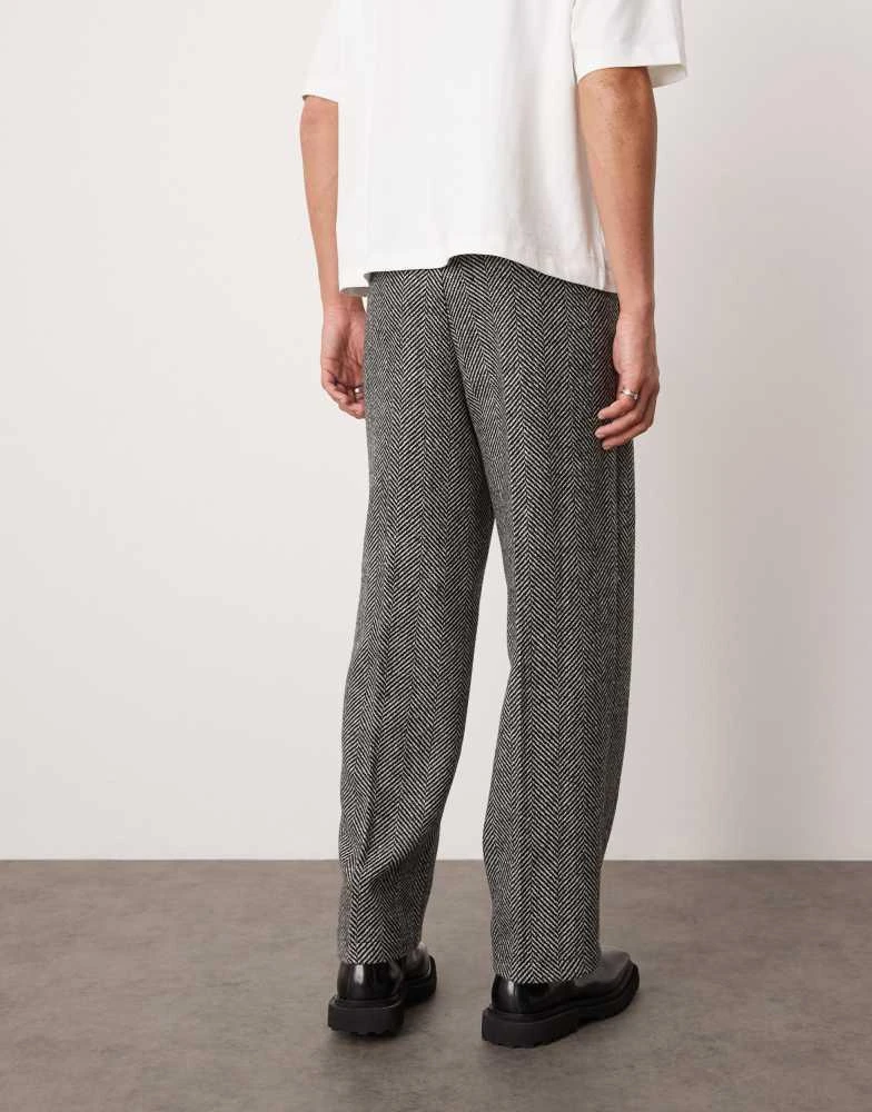 ASOS ASOS DESIGN smart wide leg wool blend herringbone trousers in black 4