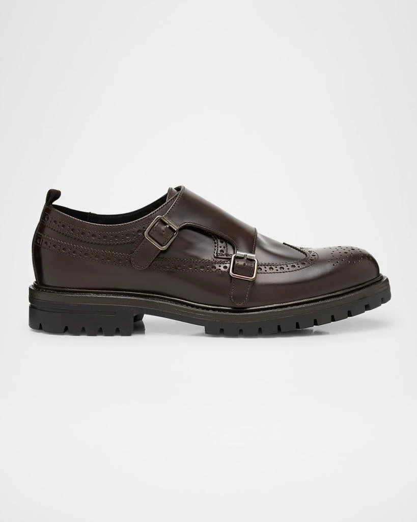 Paul Stuart Men's Marcelo Cordovan Wingtip Brogue Monk Strap Loafers 1