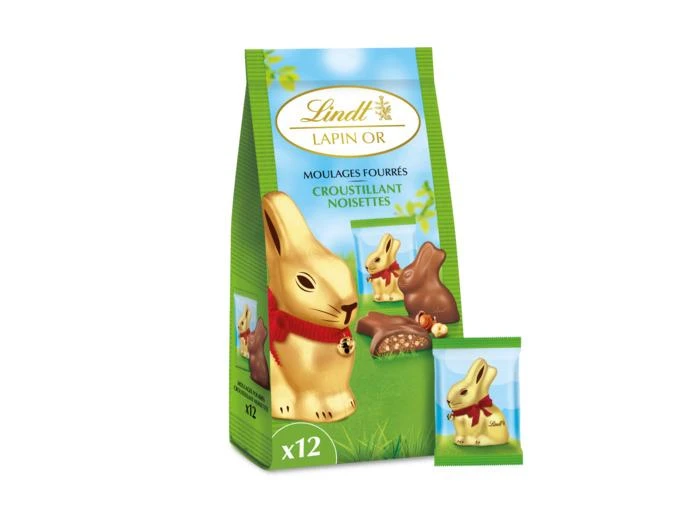 LINDT Sachet Lapin Or Lait Cœur Croustillant Noisettes 130G 1