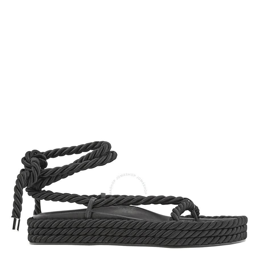 Studio Amelia Ladies Black Tether Rope Ankle-Wrap Flat Sandals