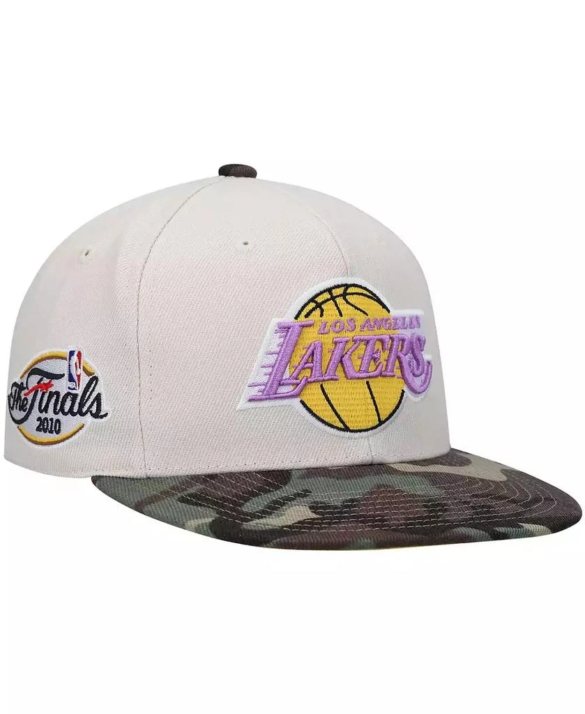 Mitchell & Ness Men's Cream Los Angeles Lakers Hardwood Classics 2010 NBA Finals Patch Off White Camo Fitted Hat 1