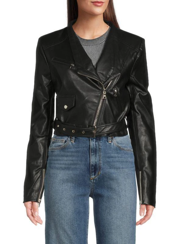 RTA Faux Leather Cropped Biker Jacket 1