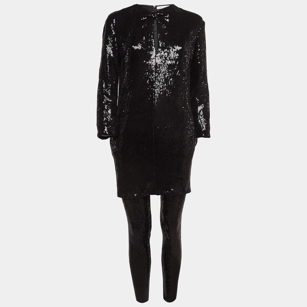 PIERRE BALMAIN Pierre Balmain Black Sequin Blouse and Pants Set L