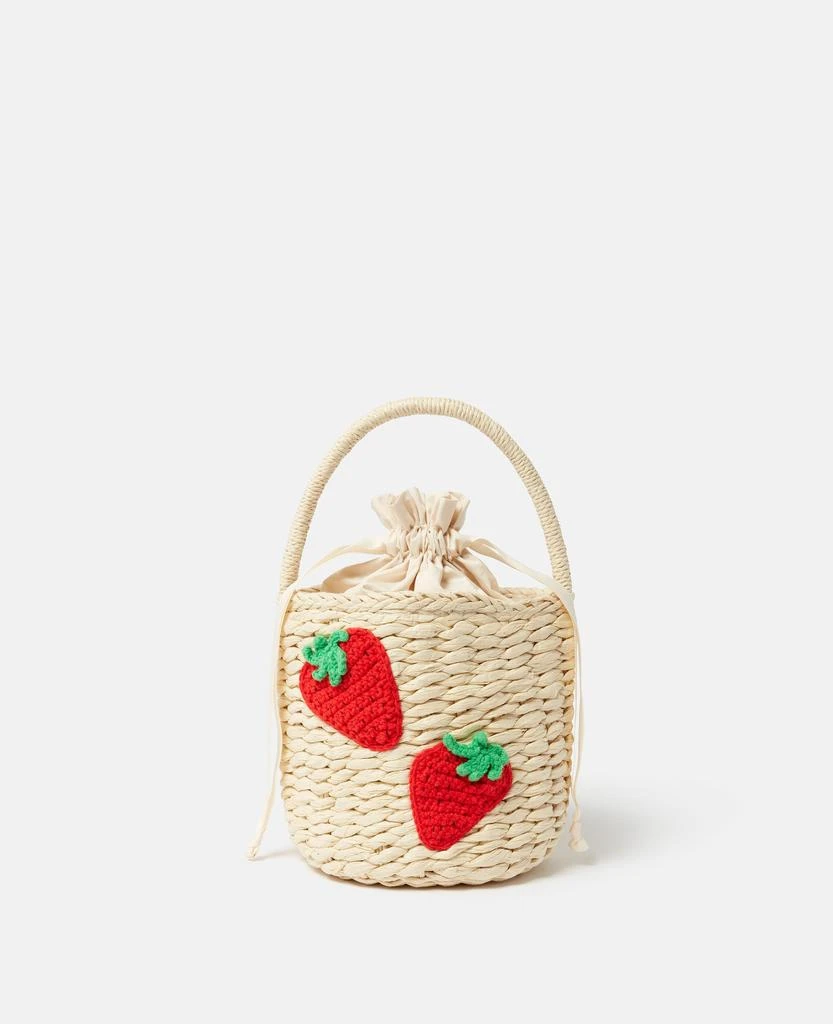 Stella McCartney Stella McCartney - Strawberry Embroidered Straw Tote Bag, Beige 1