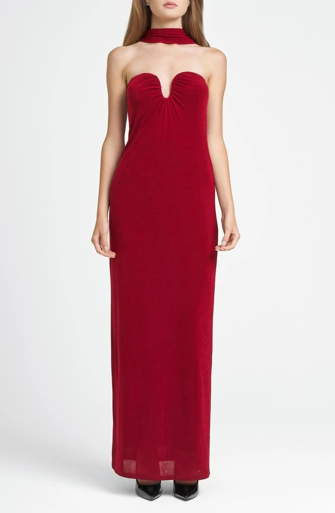 open lace back dress Merlo Red Crepe Strapless Formal Maxi Dress - 16 main image 1