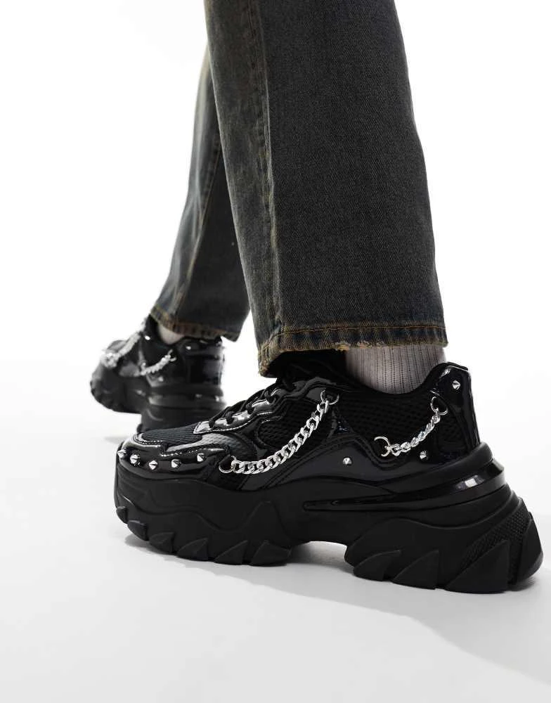 ASOS ASOS DESIGN chunky trainers in black with metal hardware 4