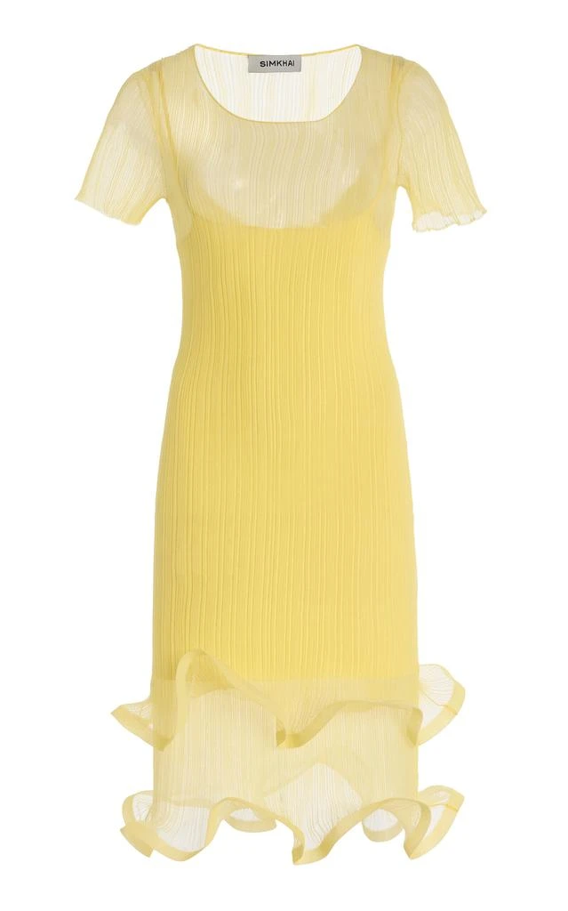 SIMKHAI SIMKHAI - Jett Sheer Plissé Mini Dress - Yellow - M - Moda Operandi 1