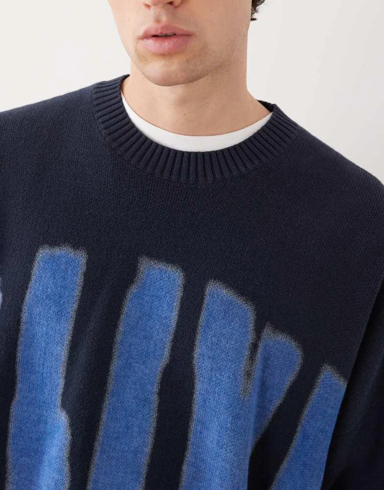 Weekday Weekday oversized graphic knit jumper in navy 3