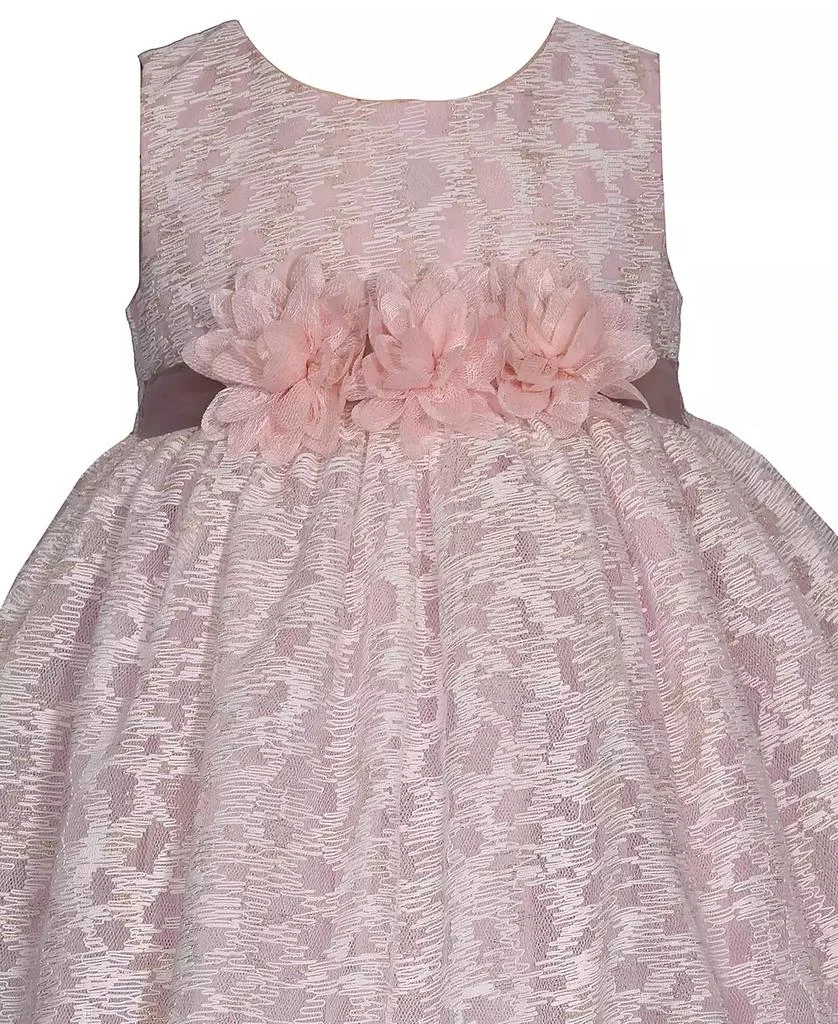 Bonnie Baby Baby Girls Lace Overlay Dress with Illusion Neckline and Ribbon Waistline 3