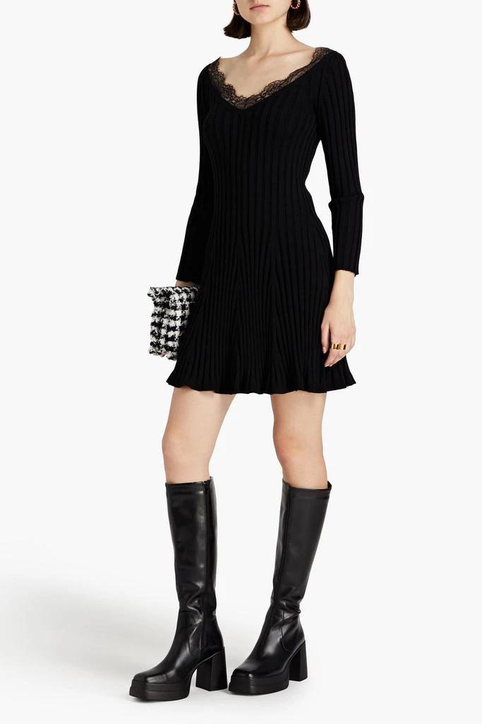 RED Valentino Lace-trimmed ribbed wool mini dress 2