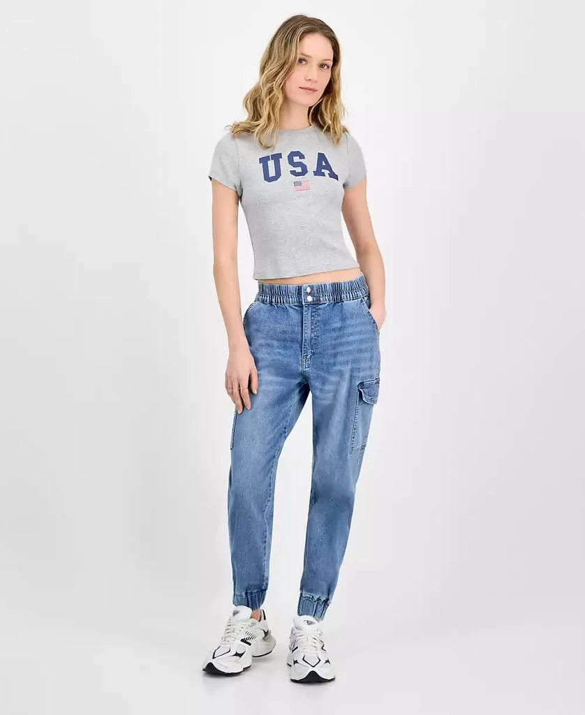 Almost Famous Juniors' Mid Rise Two Button Fly Cargo Jogger Jeans 1