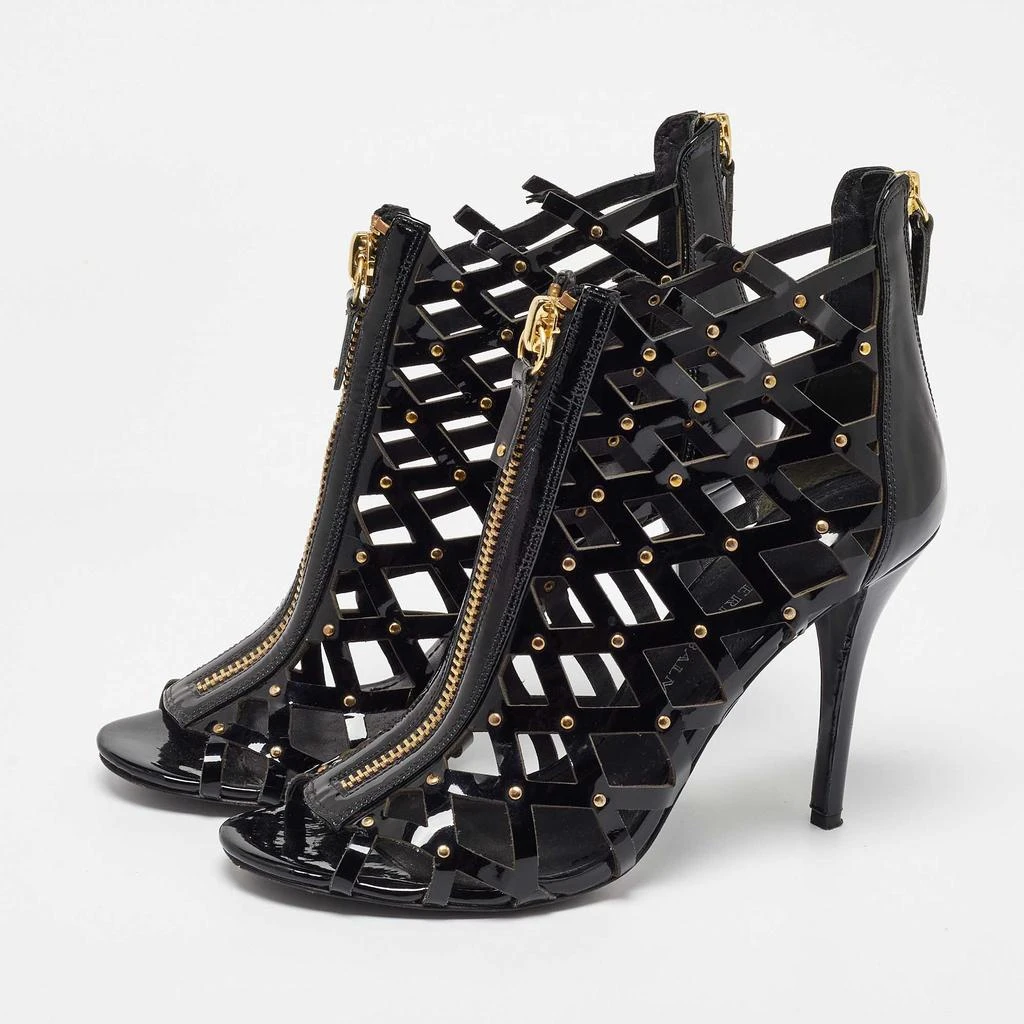 PIERRE BALMAIN Pierre Balmain Black Patent Leather Studded Cage Sandals Size 41 2