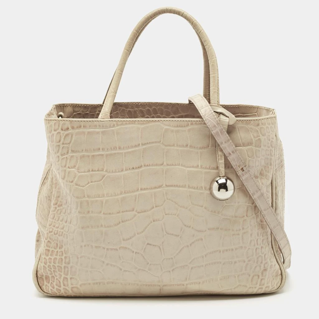 Furla Furla Light Beige Croc Embossed Leather Practica Tote 1