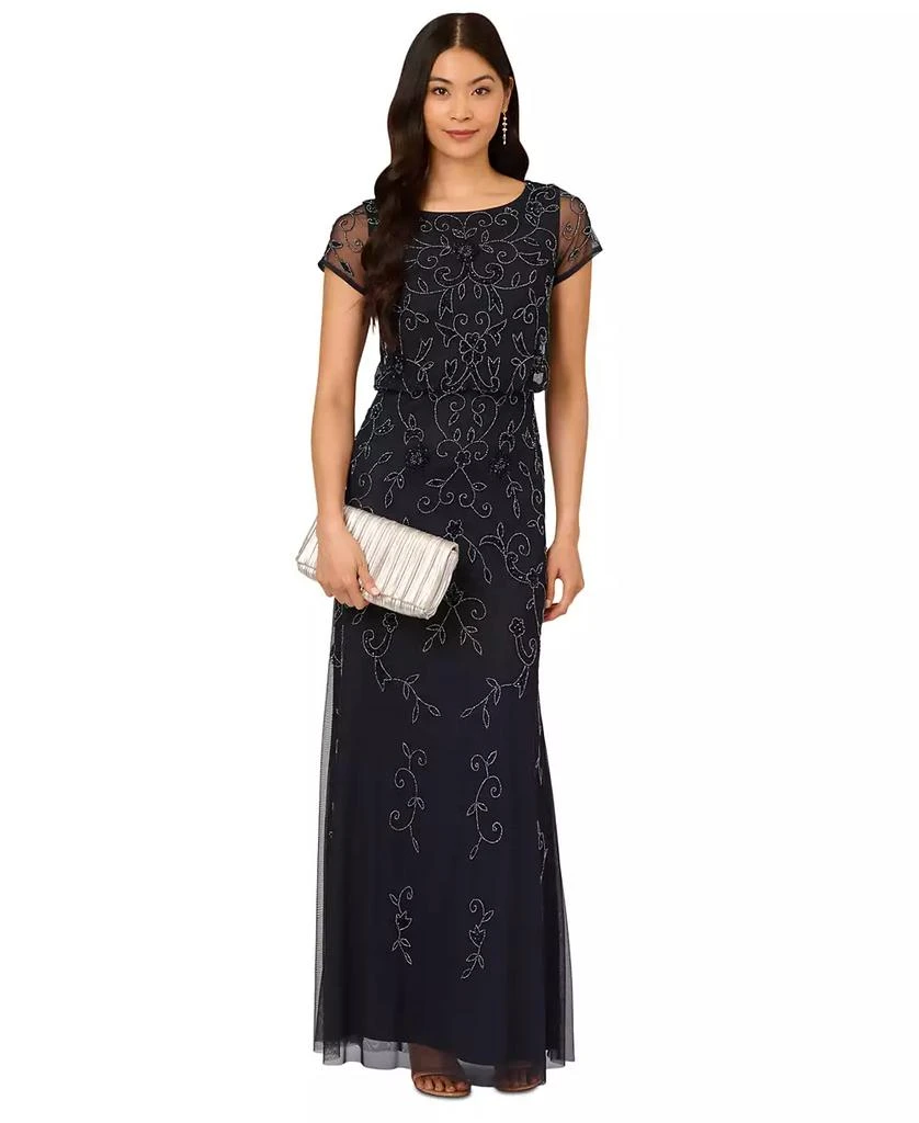 blouson beaded dress Mac Duggal - Blue Long Sleeve Beaded Blouson Gown main image 0