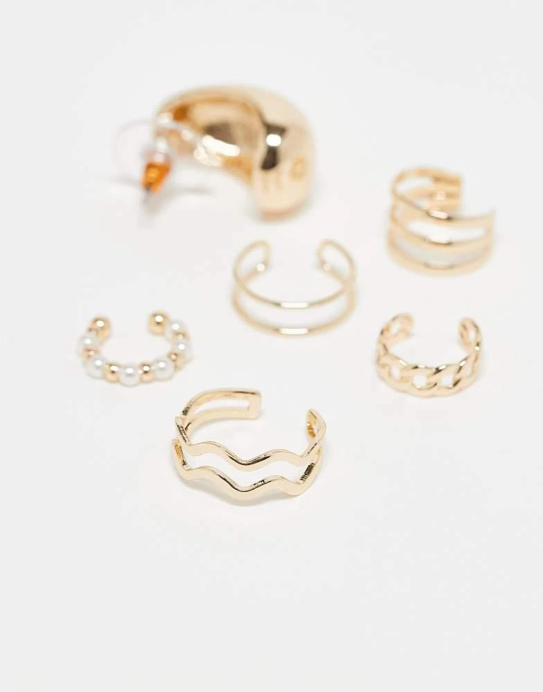 ASOS ASOS DESIGN pack of 5 ear cuffs with single hoop in gold tone 3