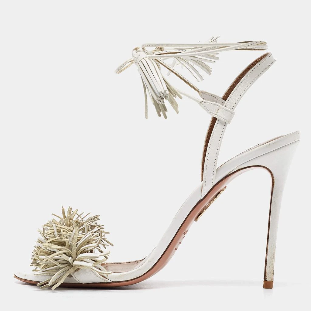 Aquazzura Aquazzura White Leather Wild Thing Ankle Tie Sandals Size 39 1