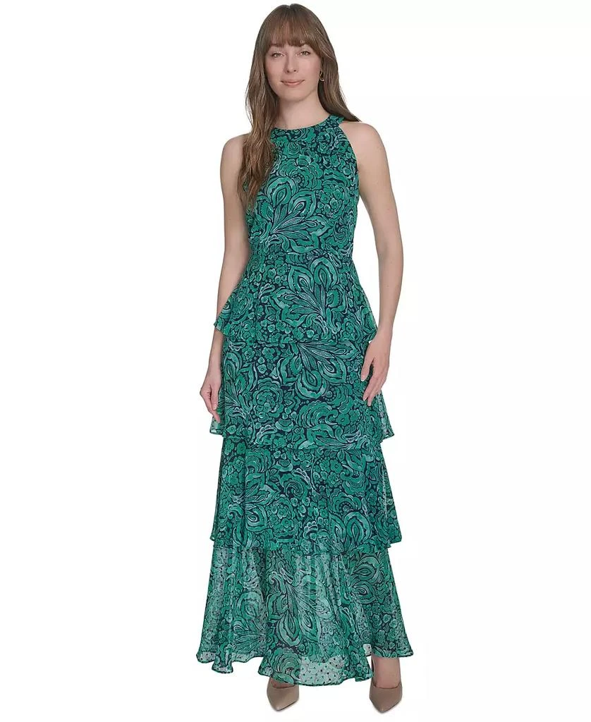 Tommy Hilfiger Women's Floral-Print Halter-Neck Tiered Sleeveless Dress 1