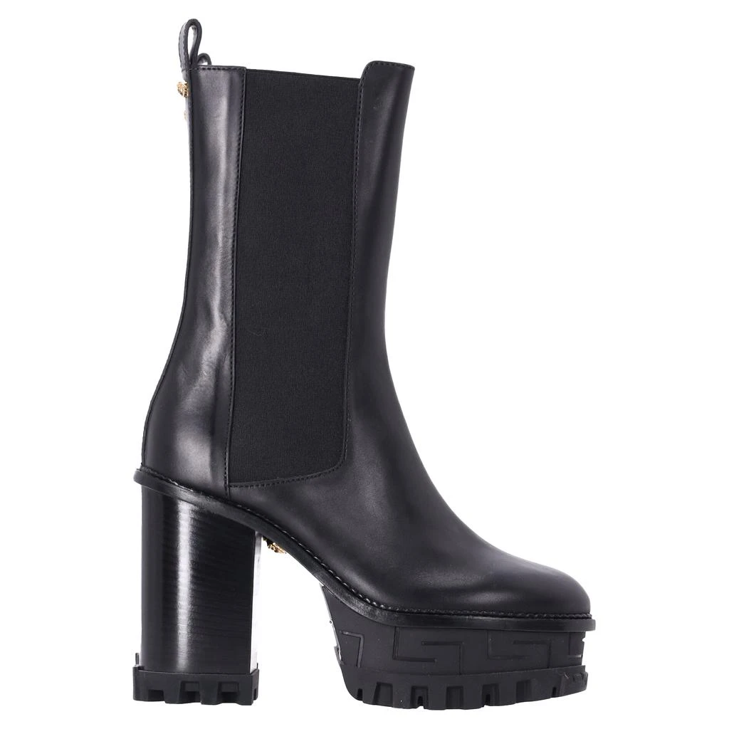 Versace Greca Labyrinth High-Heel Platform Boots in Black Calf Leather 1