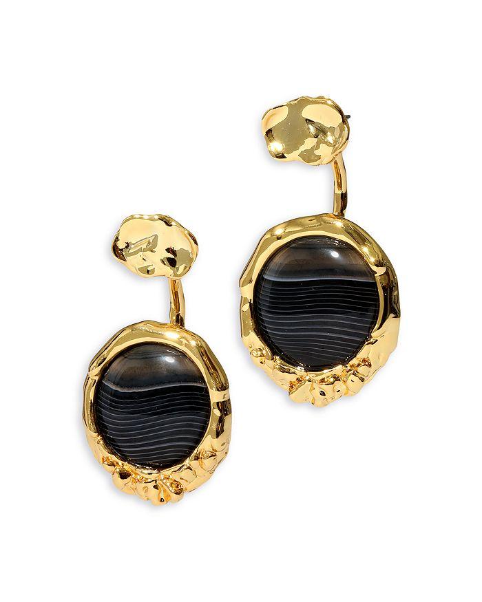 Alexis Bittar Brut Stone & Hammered Disc Front To Back Earrings in 14K Gold Plated