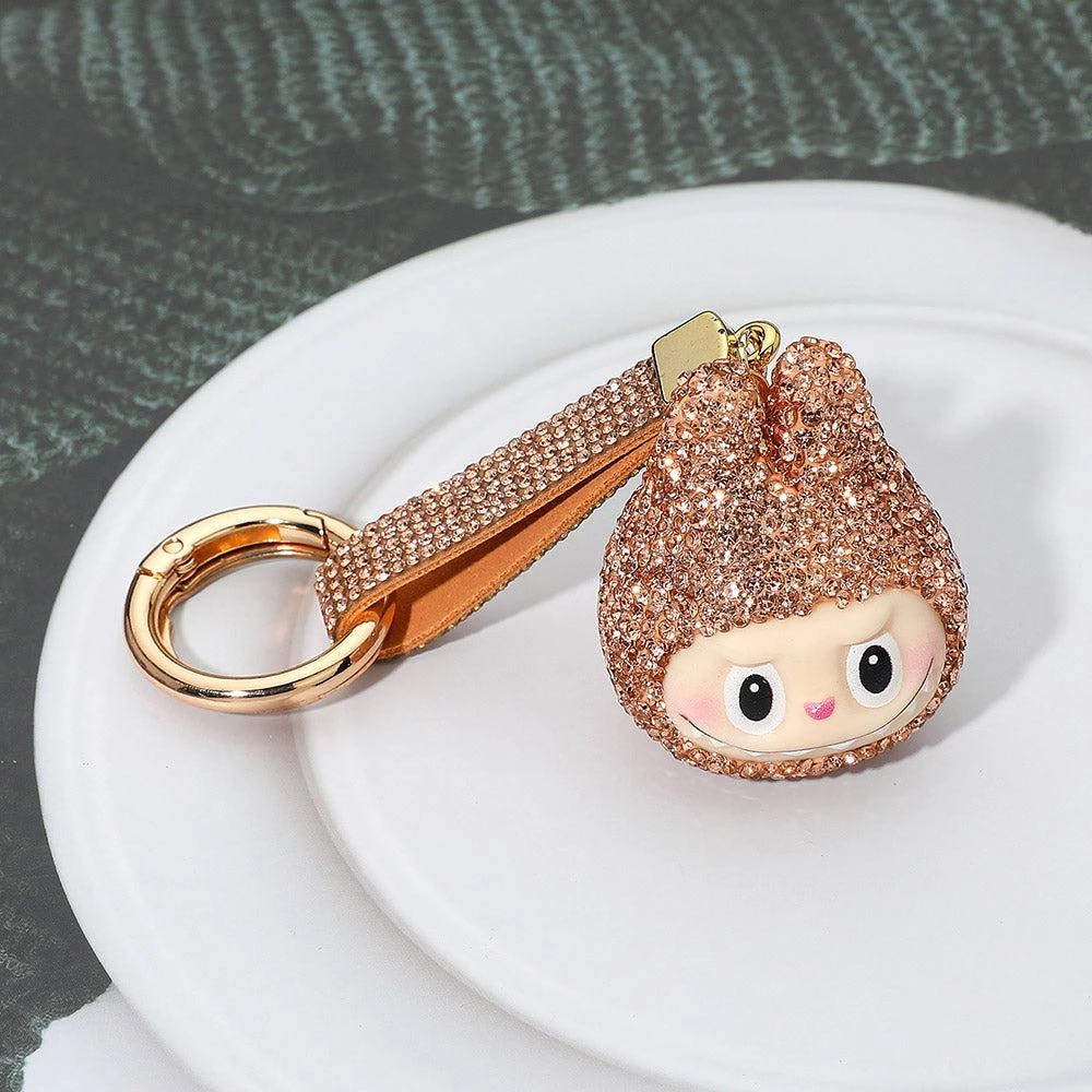 FASHNZFAB Bling Studded Monster Bunny Face Keychain Bag Charm