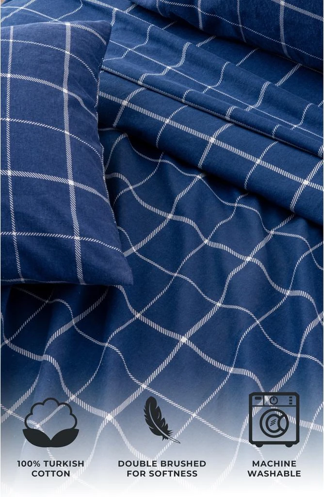 Woven & Weft Turkish Cotton Windowpane Printed Flannel Sheet Set 4