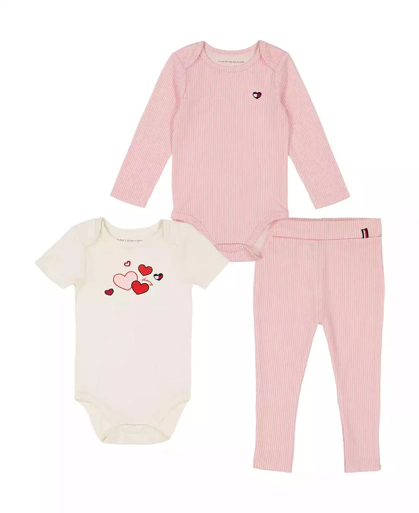 Tommy Hilfiger Baby Girl 2-Pack Ribbed Logo Bodysuits and Legging 3-Piece Set 1
