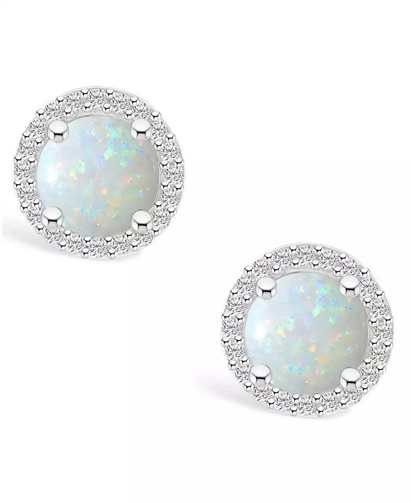 Macy
s Lab Grown Opal (3/4 ct. t.w.) and Lab Grown Sapphire (1/5 ct. t.w.) Halo Studs in 10K White Gold 3