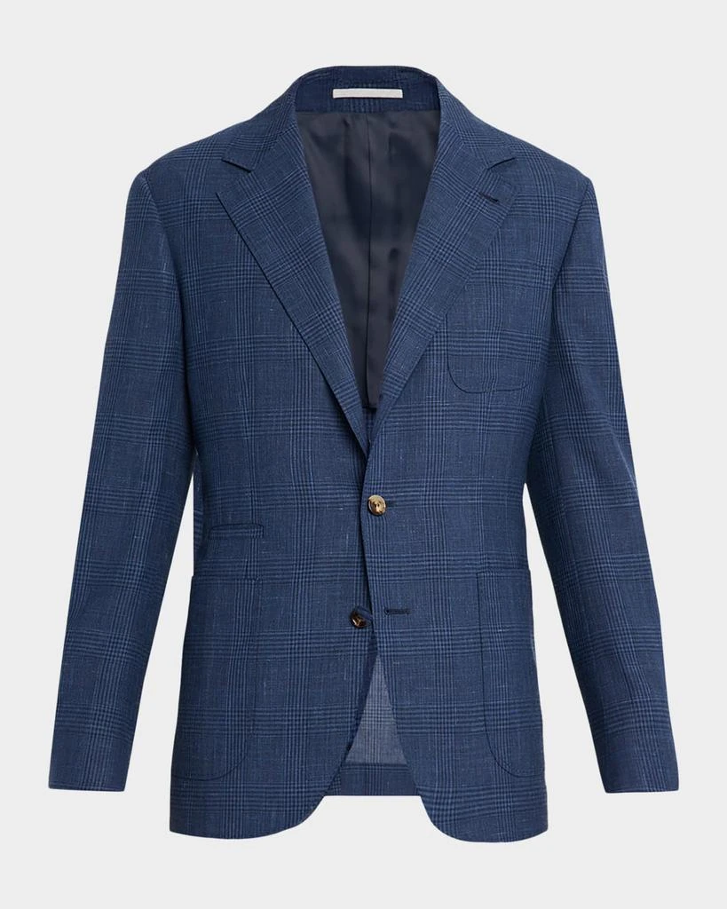 Brunello Cucinelli Men
s Glen Plaid Single-Breasted Suit Jacket