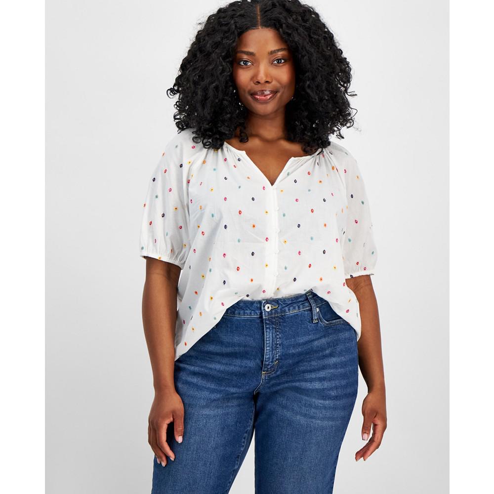 Style & Co Plus Size Embroidered Blouse, Created for Macy's